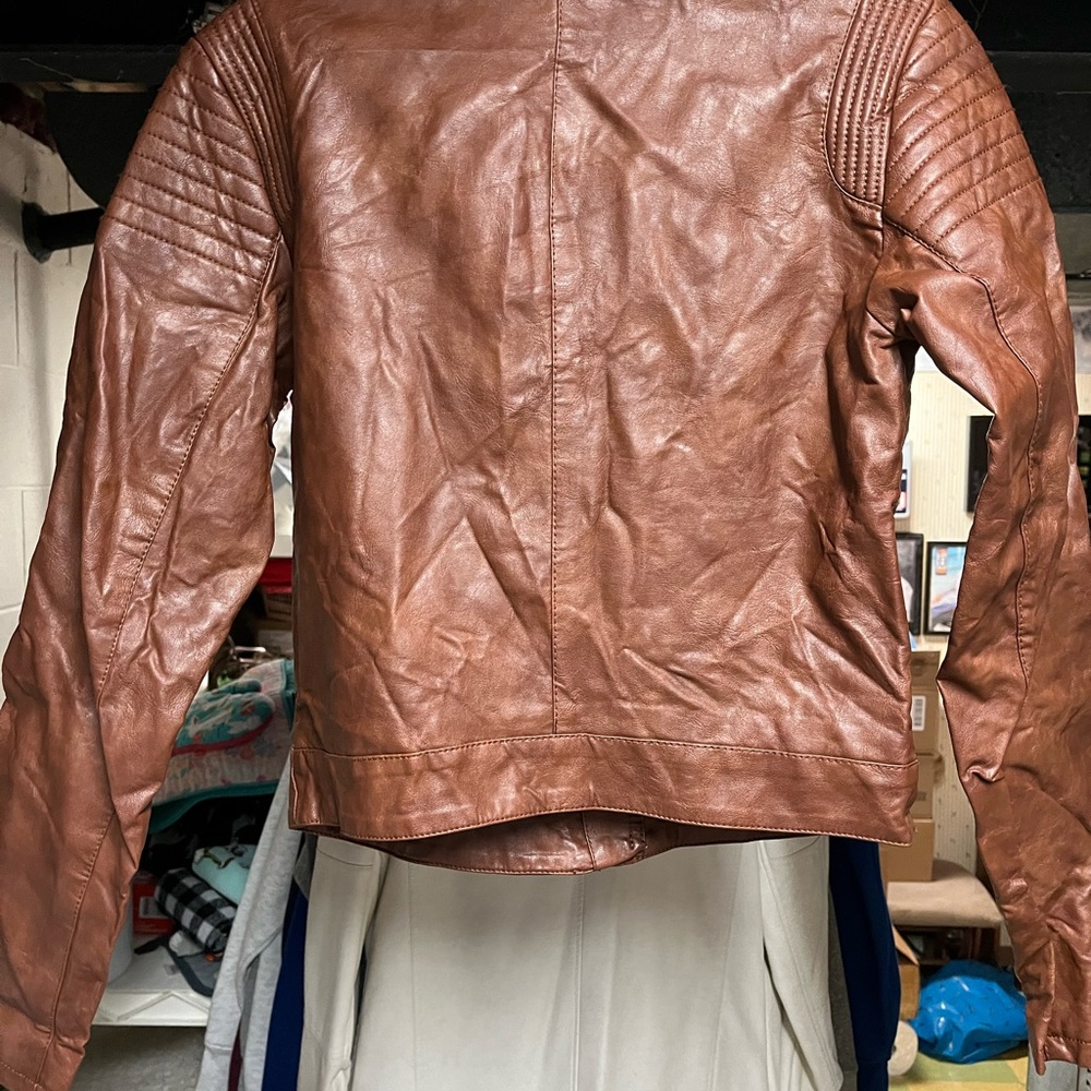 H&M kids girls brown leather moto jacket nwt size 14 - Picture 8 of 13